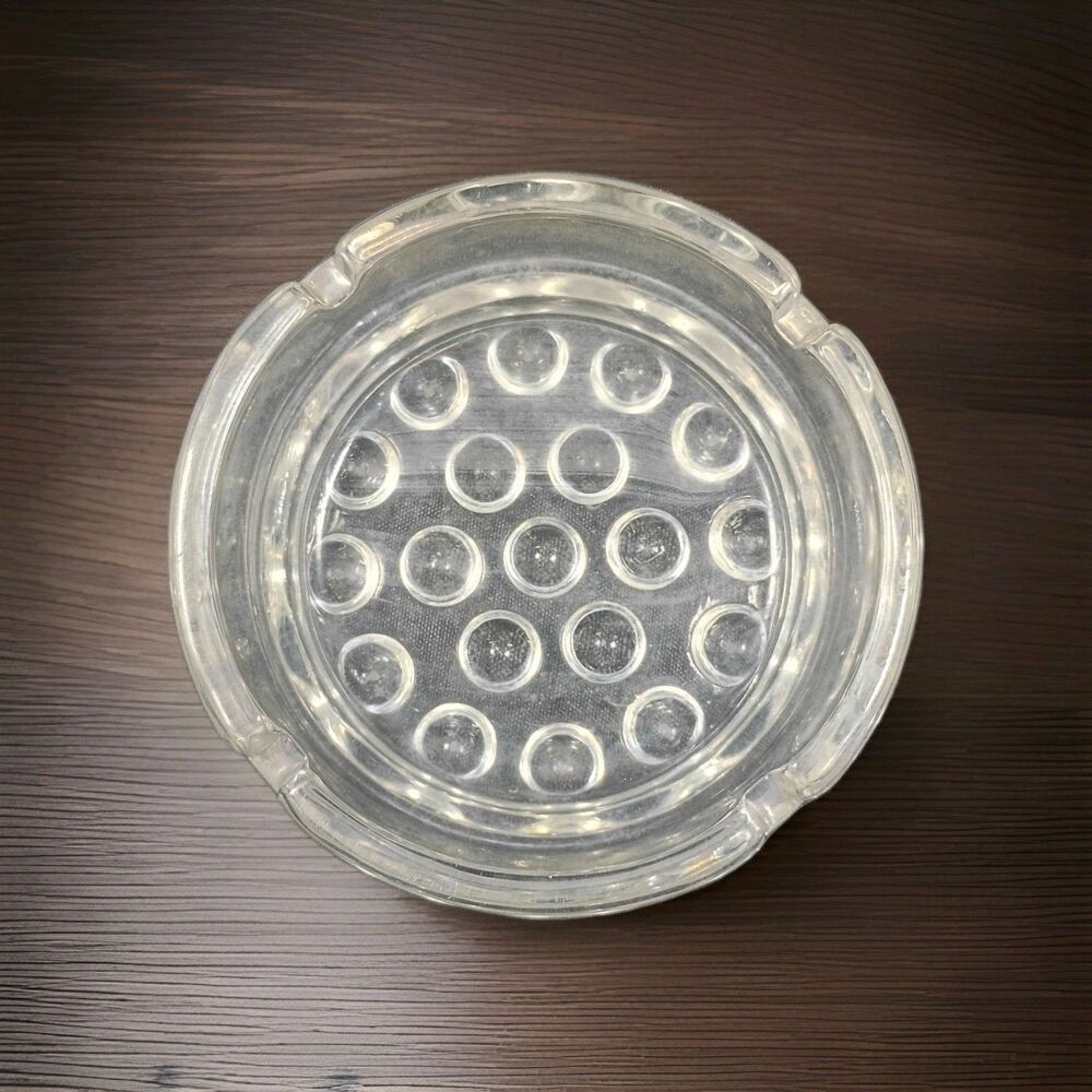 Vintage Ashtray Clear Glass Crystal Bubble Hobbail Bottom Round